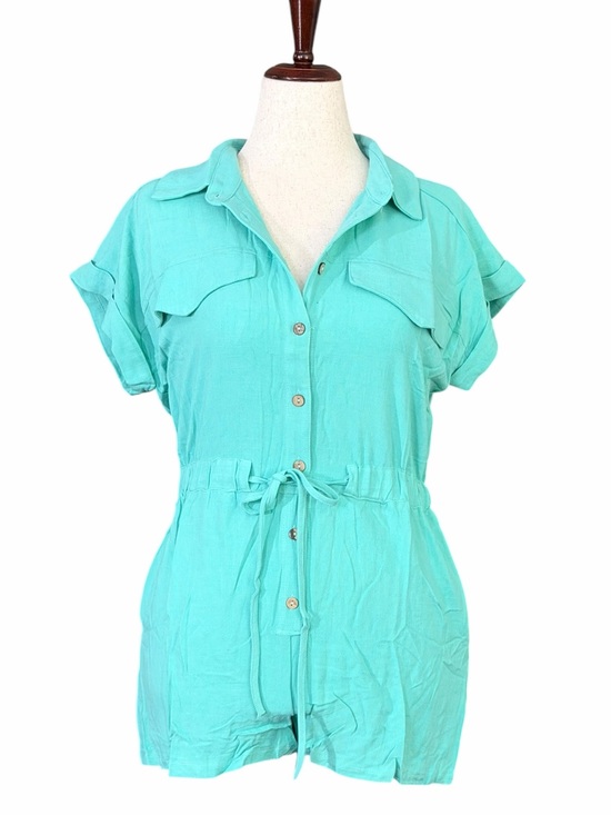She + Sky Other - She + Sky Turquoise Button-Front Utility Romper